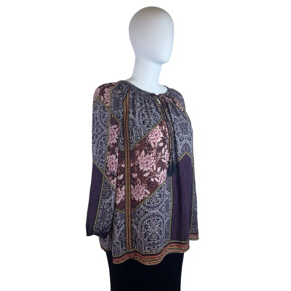 Daniel Rainn Womens Multicolor Printed Boho Blouse Tassel Detail Size 3X - Picture 2 of 8